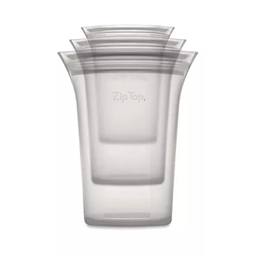 Zip Top Reusable Silicone Food Storage Bags - Non-Toxic, Microwave & Freezer Safe - 3 Cup Set