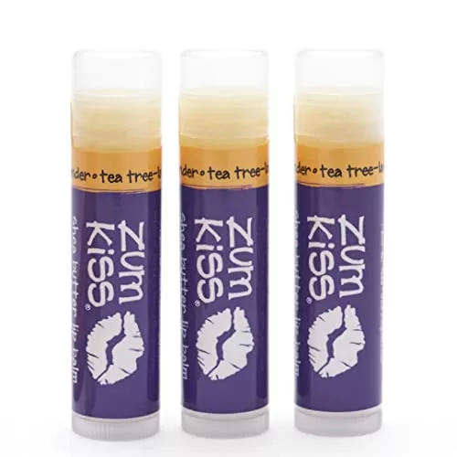 Zum Tea Tree-Lavender Lip Balm - Hydrating, Nourishing Ingredients, Pack of 3 - 0.15oz Each